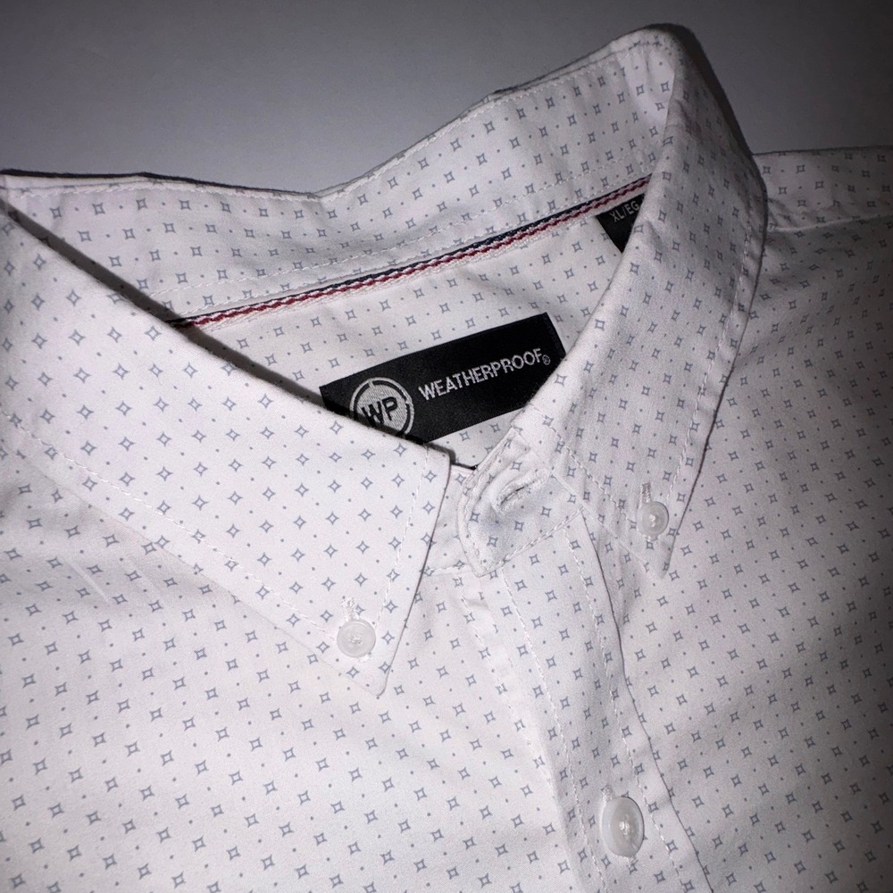 WEATHERPROOF‎ MENS XL SHORT SLEEVE BUTTON UP SHIRT COMFORT STRETCH DOT PRINT